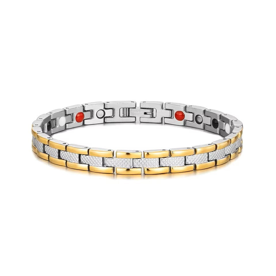 Pulsera IB magnética unisex ajustable, plata y dorada.