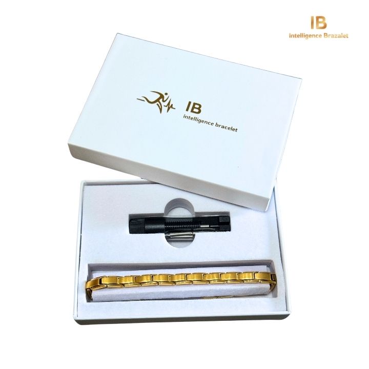 Pulsera IB magnética unisex ajustable dorada.