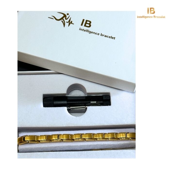 Pulsera IB magnética unisex ajustable dorada.