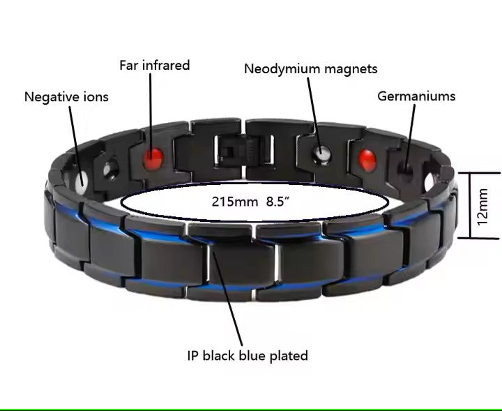 Pulsera IB magnética unisex ajustable azul y negro.
