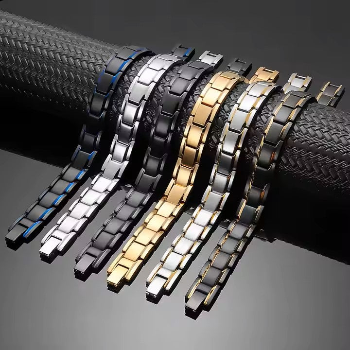 Pulsera IB magnética unisex ajustable azul y negro.