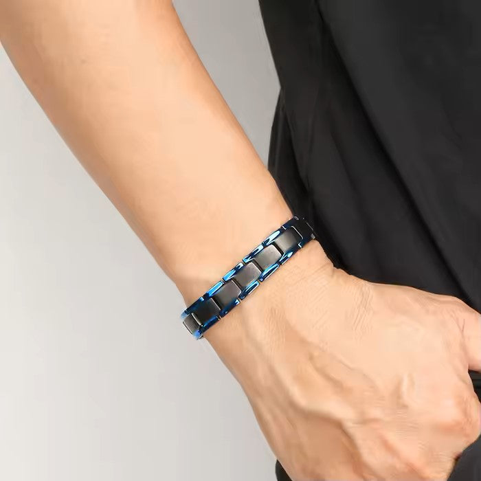 Pulsera IB magnética unisex ajustable azul y negro.