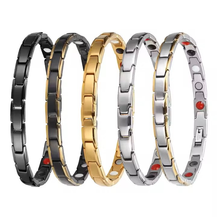 Pulsera IB magnética unisex ajustable dorada.