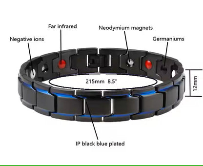 Pulsera IB magnética unisex ajustable azul y negro.