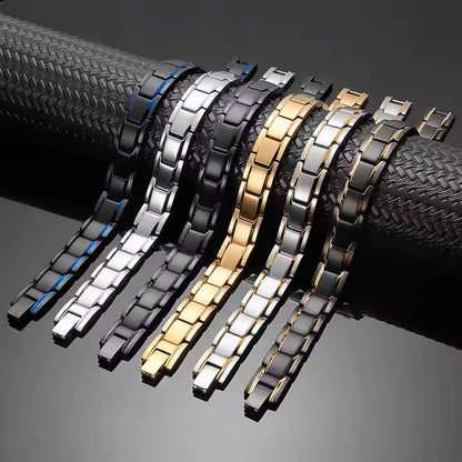 Pulsera IB magnética unisex ajustable azul y negro.